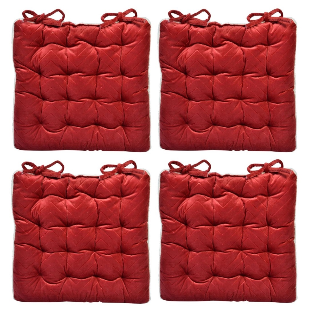 Set perne decorative catifelate si pufoase, cu doua fete, forma patrata, 38x38 cm, Rosu/Alb, 4 piese