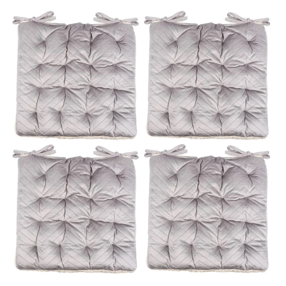 Set perne decorative catifelate si pufoase, cu doua fete, forma patrata, 38x38 cm, Gri/Alb, 4 piese