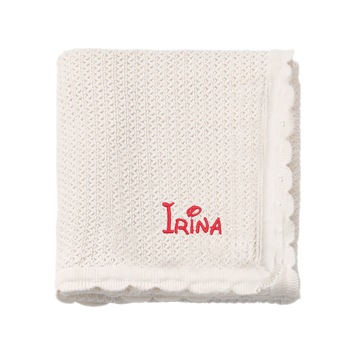 Paturica bebe, LWS, bumbac, tricotata, brodata, 70x90 cm, model nume Irina Paturica bebe, LWS, bumbac, tricotata, brodata, 70x90 cm, model nume Irina