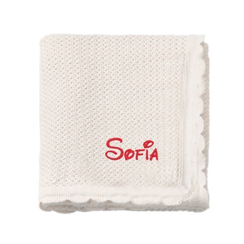 Paturica bebe, LWS, bumbac, tricotata, brodata, 70x90 cm, model nume Sofia Paturica bebe, LWS, bumbac, tricotata, brodata, 70x90 cm, model nume Sofia