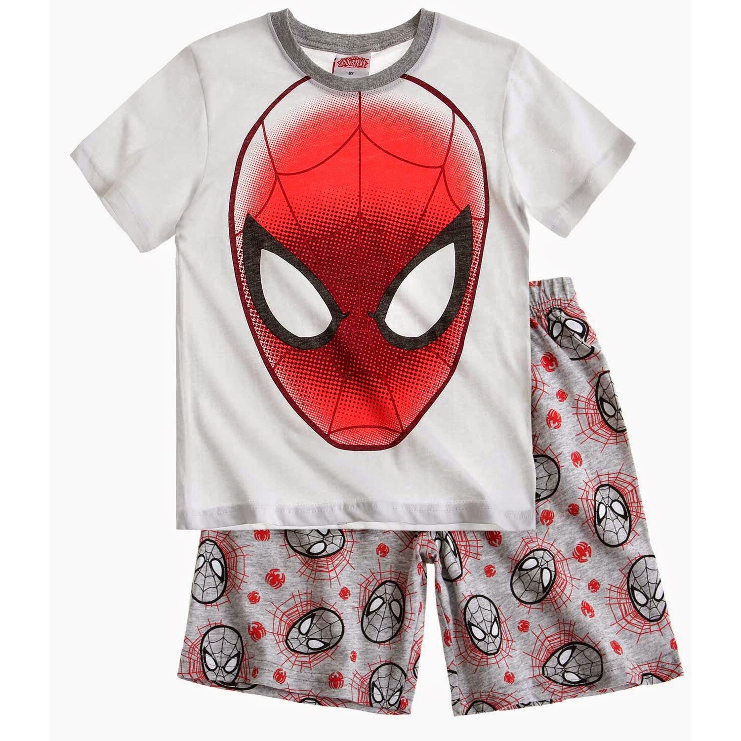 Pijama de vara Spiderman alb/gri, 128 cm, 8 ani