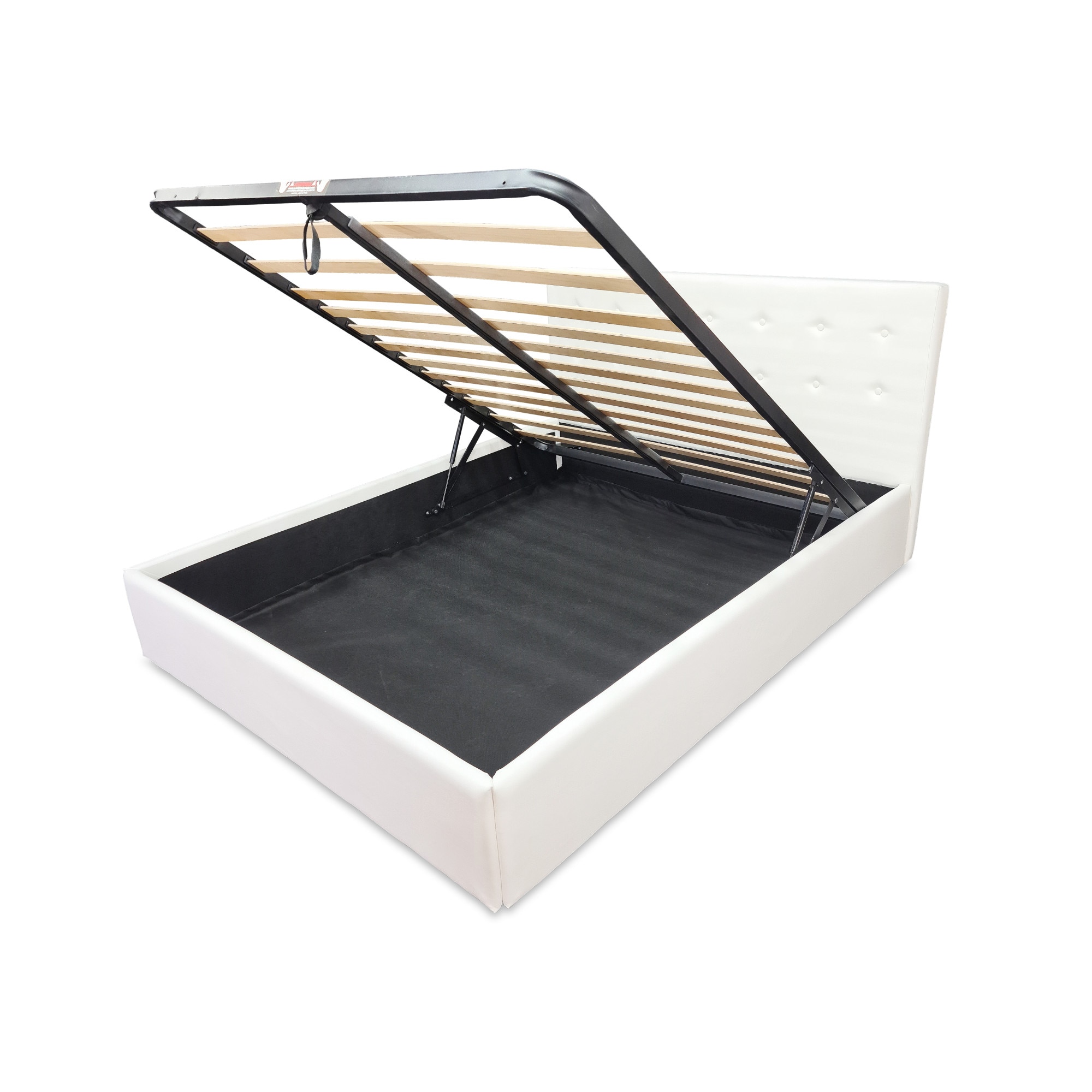 Pat Tapitat Rabatabil cu Lada Depozitare Pentru Saltea, 90x200cm, Abra Promo Alb Piele Ecologica