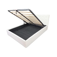 Pat Tapitat Rabatabil cu Lada Depozitare Pentru Saltea, 200x200cm, Abra Alb Piele Ecologica