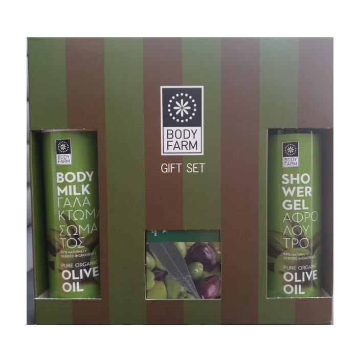 Set Cadou Bodyfarm cu ulei de masline (Gel de Dus 250ml + Lotiune de Corp 250ml + Sapun 125g)