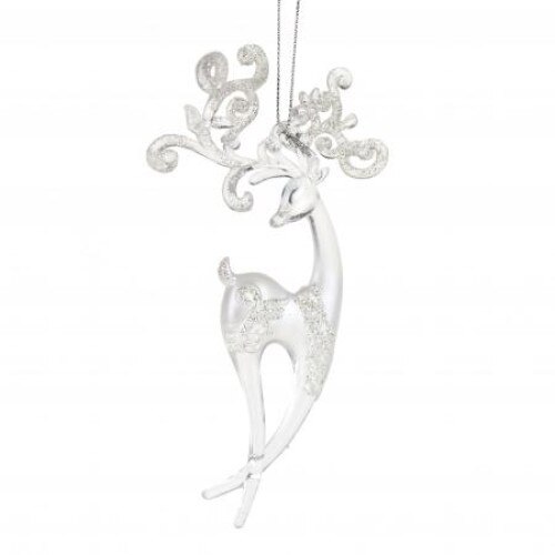 Cerb decorativ cu gliter, decor brad, WL47, Argintiu