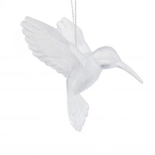 Colibri decorativ, decor brad, WL42, Alb