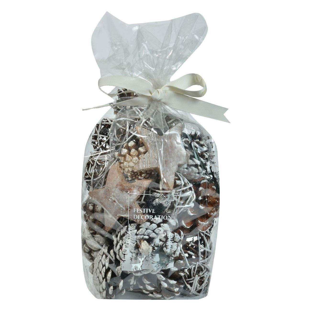 Pachet cu 15 conuri brad albe decorative de Craciun, Lioness
