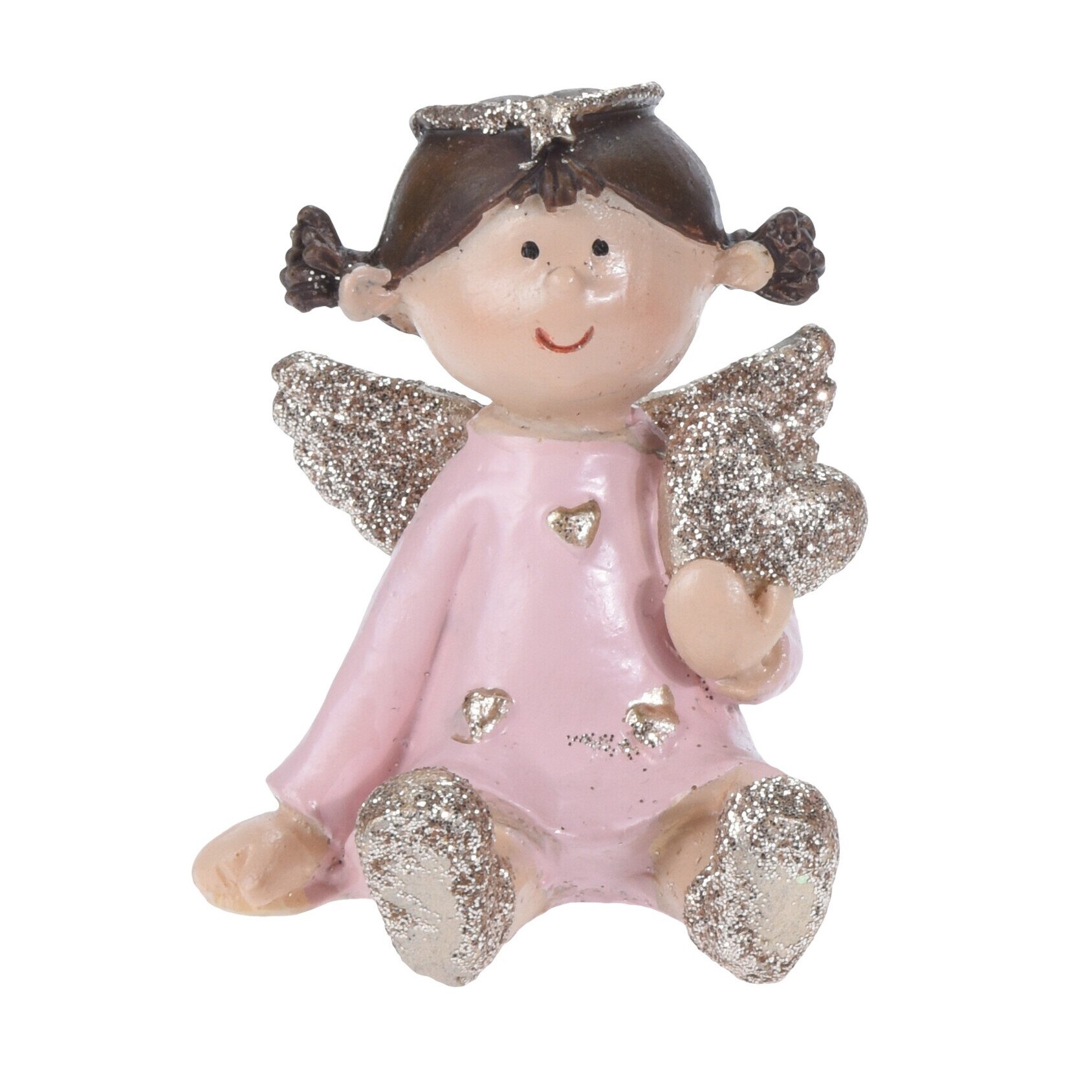 Figurina ingeras in sezut, roz, 6 cm