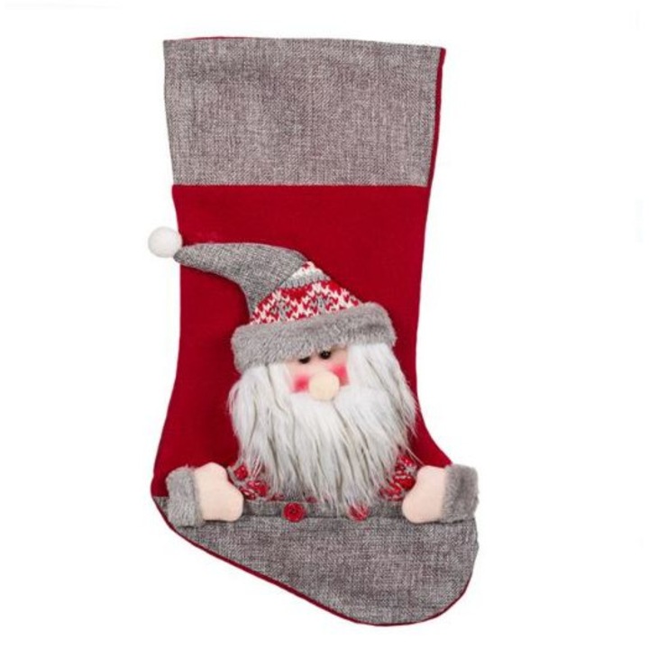 Cizmulita decorativa Mos Craciun gri/rosu 25x44 cm