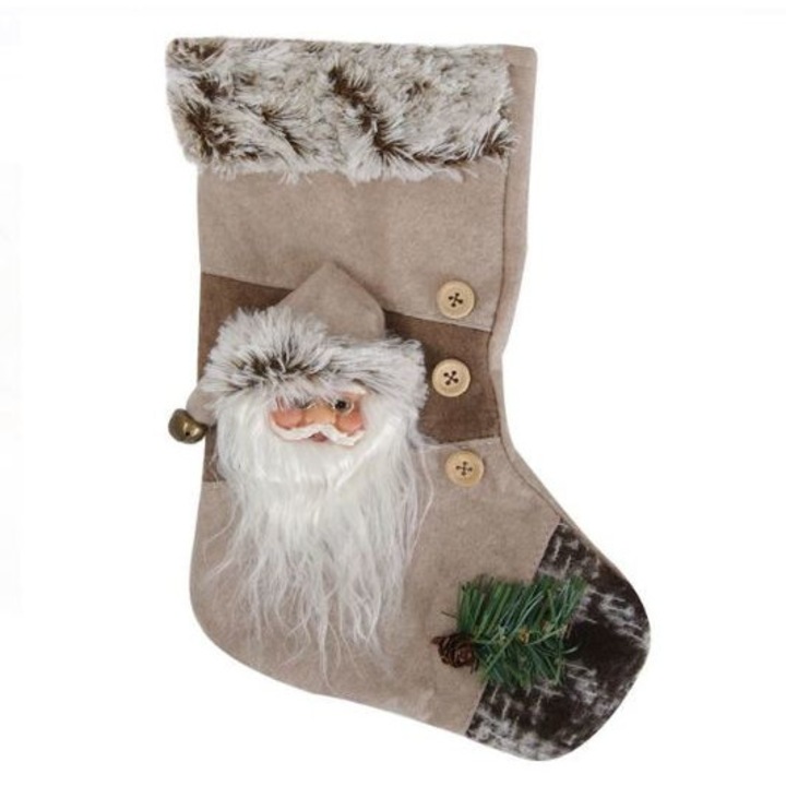 Cizmulita decorativa Mos Craciun bej 18x28 cm