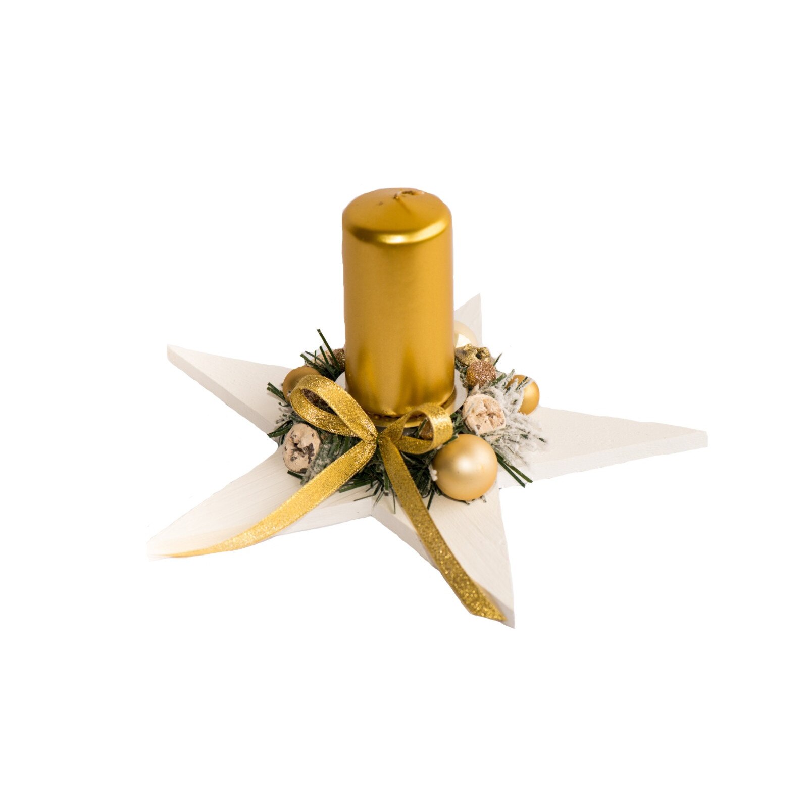 Stea din lemn cu lumanare, Christmas Decoration, Alb/Gold, 27x14 cm