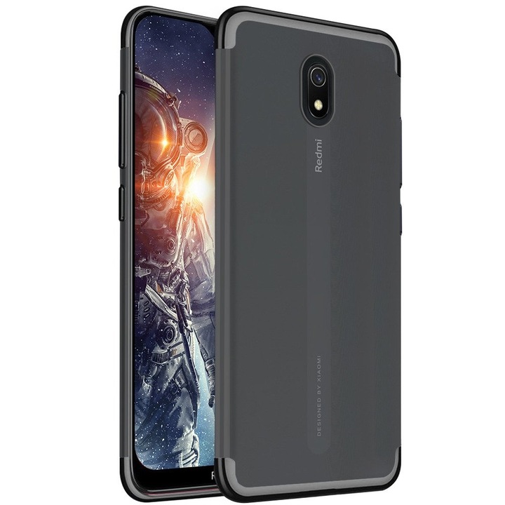 Силиконов кейс Electro Case, За Xiaomi Redmi 8A, Черна гланцирана рамка, Прозрачен