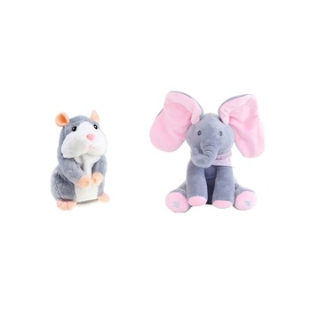 Pachet cu 2 jucarii interactive, contine Hamsterul vorbitor, repeta ce aude, isi misca corpul si capul,15 cm si Elefantul Cucu Bau, canta in limba engleza si isi acopera ochii cu urechile, 30 cm, gri/roz Pachet cu 2 jucarii interactive, contine Hamsterul vorbitor, repeta ce aude, isi misca corpul si capul,15 cm si Elefantul Cucu Bau, canta in limba engleza si isi acopera ochii cu urechile, 30 cm, gri/roz