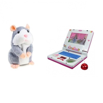 Pachet cu 2 jucarii interactive, contine Hamsterul vorbitor, repeta ce aude, isi misca corpul si capul, 15 cm si Jucarie laptop muzical pentru copii, divertisment educativ, pentru fete Pachet cu 2 jucarii interactive, contine Hamsterul vorbitor, repeta ce aude, isi misca corpul si capul, 15 cm si Jucarie laptop muzical pentru copii, divertisment educativ, pentru fete