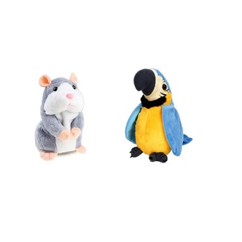 Pachet cu 2 jucarii interactive, contine Hamsterul vorbitor, repeta ce aude, isi misca corpul si capul,15 cm si Papagal vorbitor albastru, repeta tot ce aude, isi misca aripile si corpul,18cm Pachet cu 2 jucarii interactive, contine Hamsterul vorbitor, repeta ce aude, isi misca corpul si capul,15 cm si Papagal vorbitor albastru, repeta tot ce aude, isi misca aripile si corpul,18cm