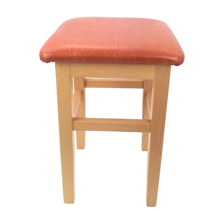 Taburet bucatarie lemn masiv, piele ecologica, Sarcina max 100 kg, Cires