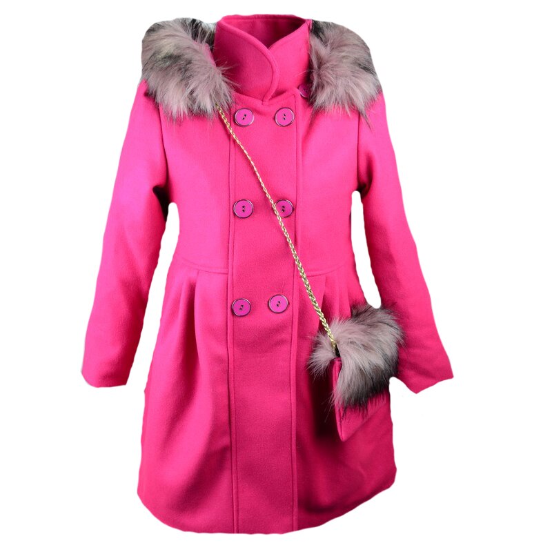 Palton pentru fete, Mini Junior, cu gluga, Fucsia