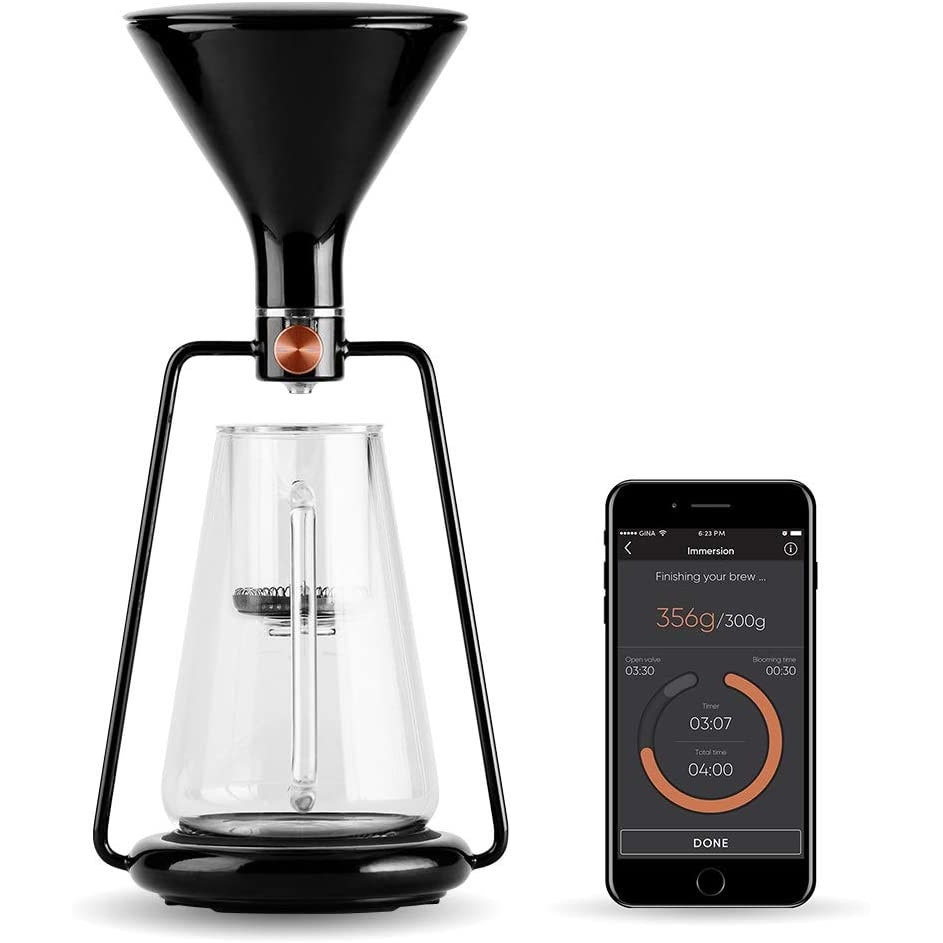 Aparat de cafea si ceai smart Gina Goat Story , negru, 3 metode de preparare, cantar Bluetooth integrat, aplicatie smartphone, incarcator USB