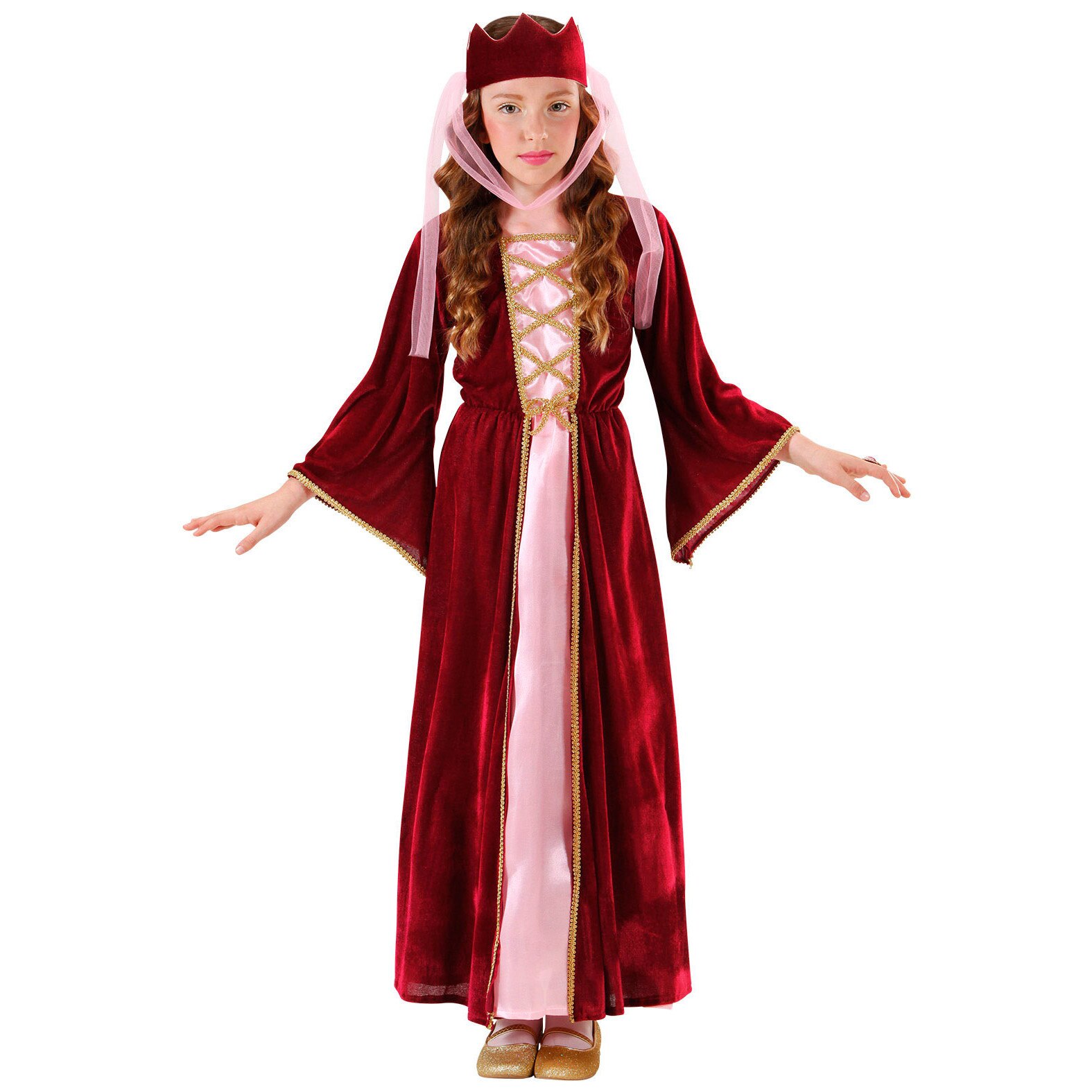 Costum carnaval regina medievala premium copii 130 cm 6-7 ani