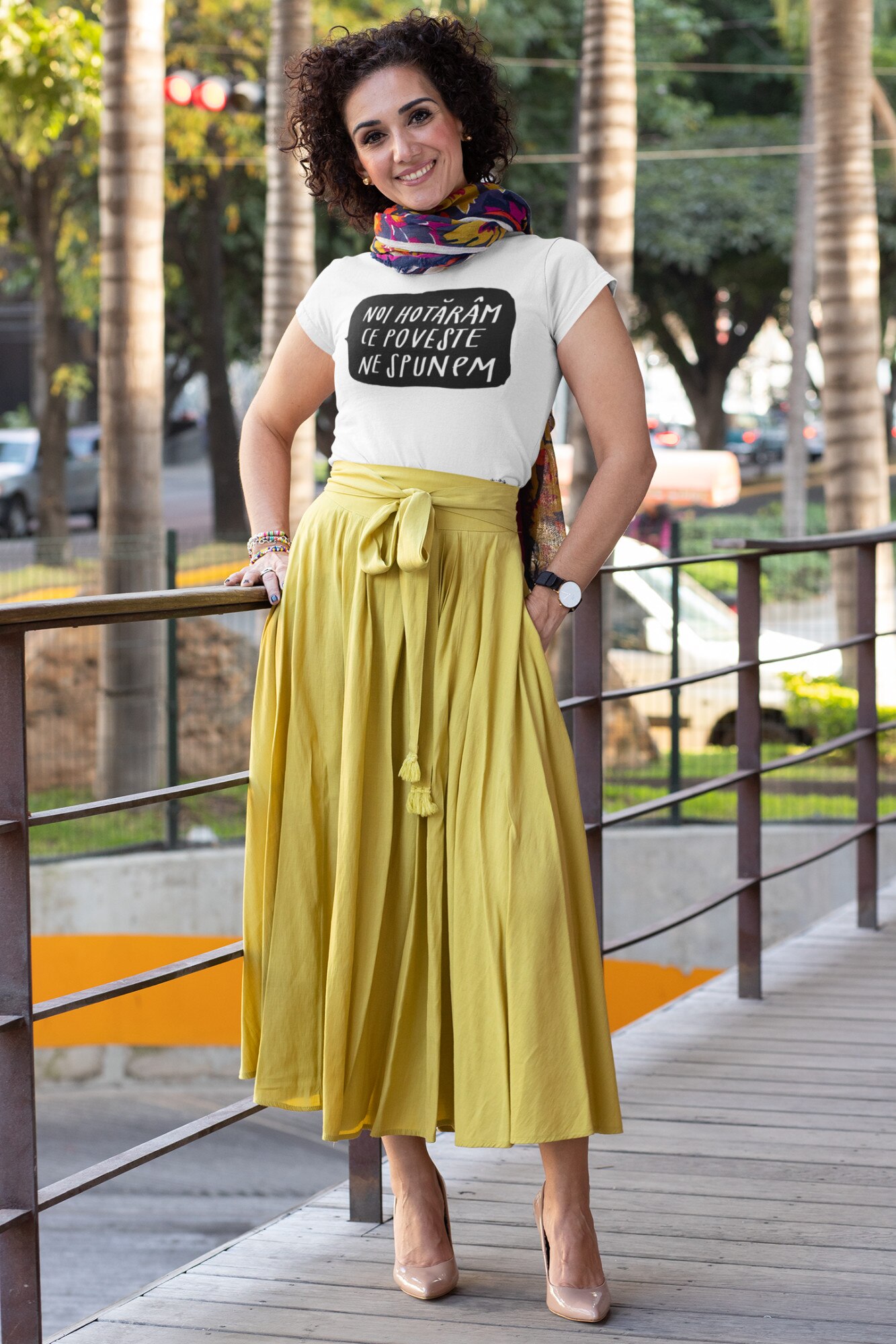 Tricou de dama, din bumbac organic, Noi hotaram ce poveste ne spunem SENECA, Alb cu imprimeu