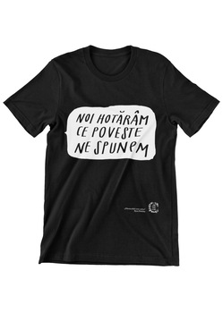 Tricou barbatesc, negru, din bumbac organic cu imprimeu NOI HOTARAM CE POVESTE NE SPUNEM, Negru cu imprimeu alb Tricou barbatesc, negru, din bumbac organic cu imprimeu NOI HOTARAM CE POVESTE NE SPUNEM, Negru cu imprimeu alb
