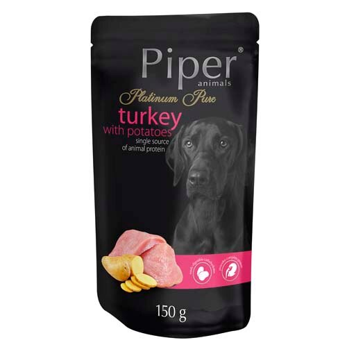 Hrana umeda pentru caini Piper Platinum Pure, Adult, Curcan si Cartofi, 150 g
