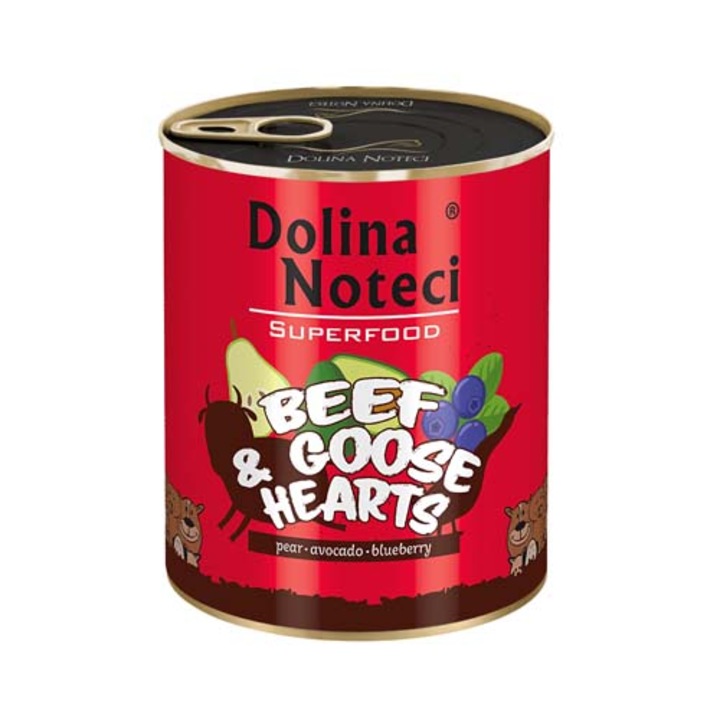 Храна за кучета Dolina Noteci Superfood, Телешки и гъши сърца, 80% месо, 800 гр