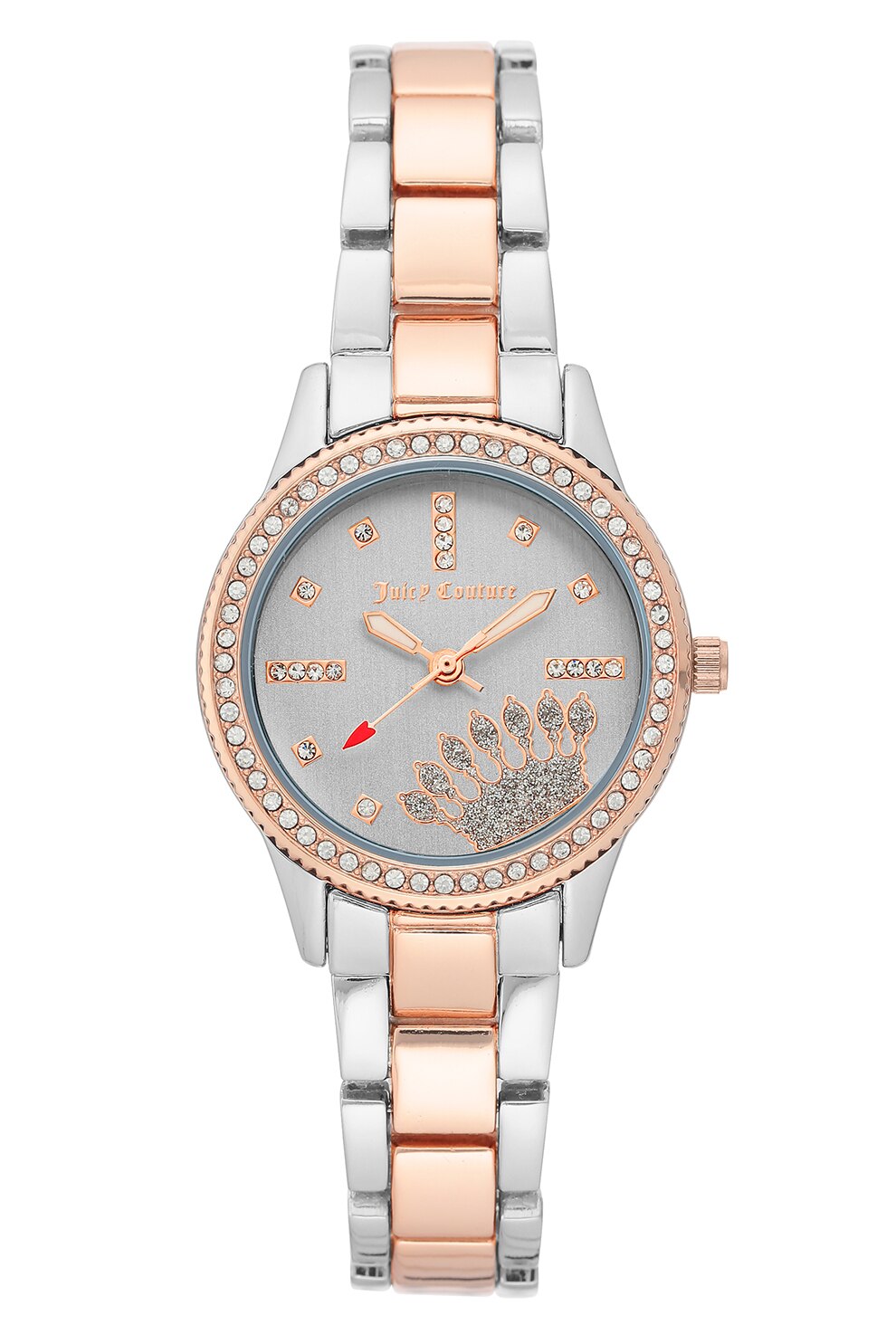 Juicy Couture, Ceas din otel inoxidabil decorat cu cristale, Argintiu/Auriu rose