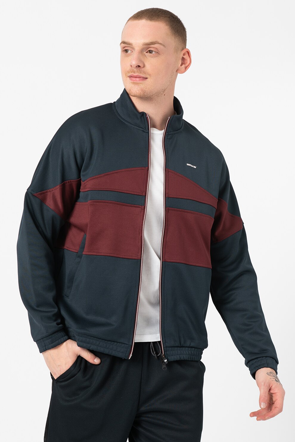 Supra, Bluza sport cu fermoar Innenstad, Bleumarin inchis/Rosu Bordeaux