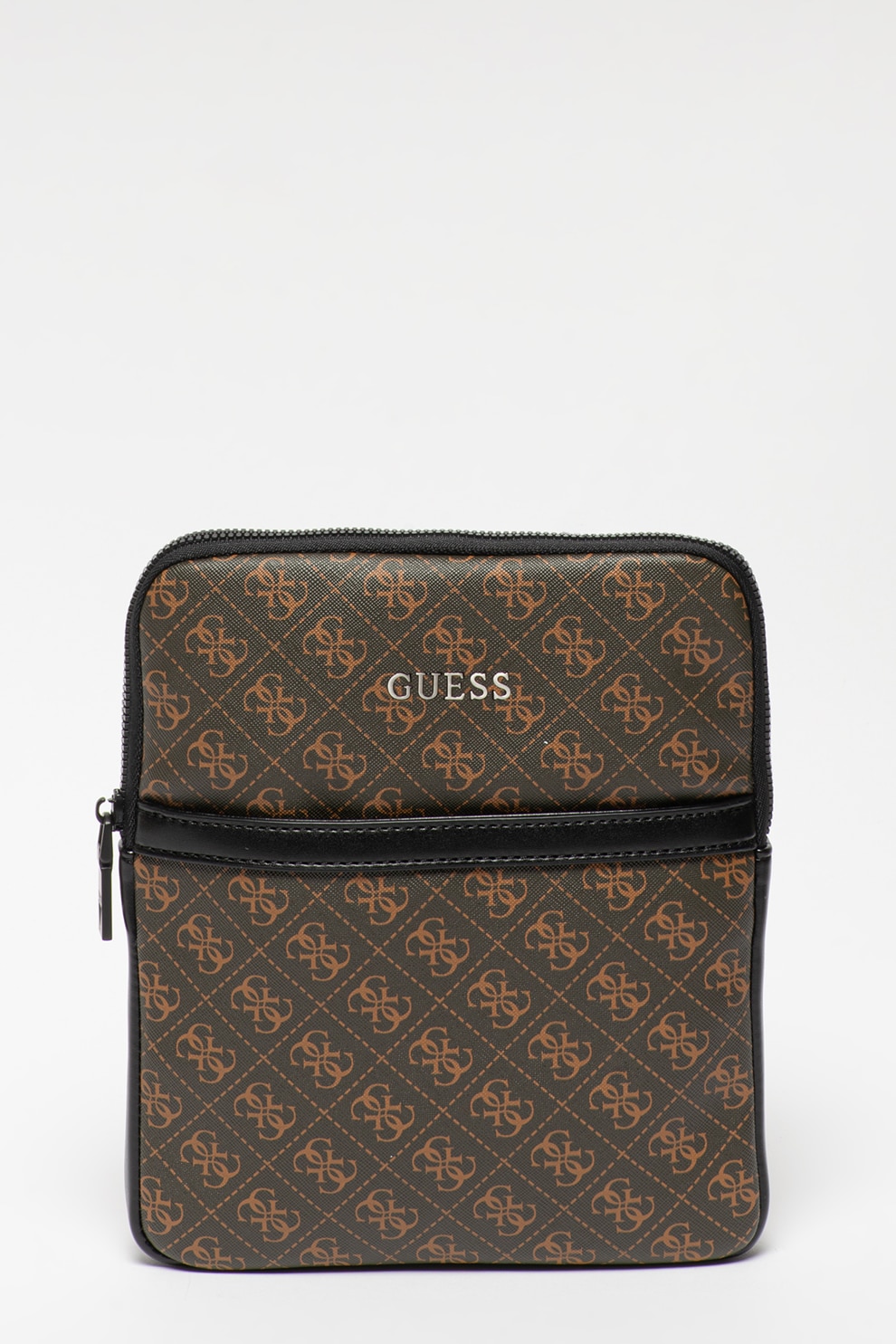 Guess, Geanta crossbody de piele ecologica, cu monograma Vezzola, Maro