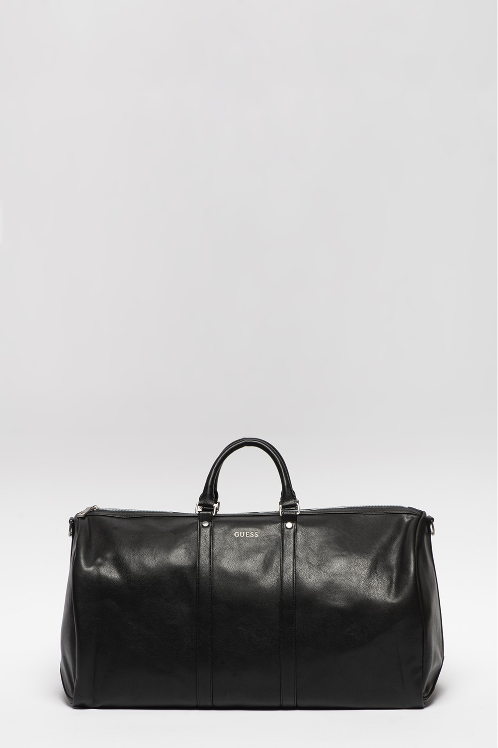 Guess, Geanta duffle de piele ecologica, cu bareta detasabila Scala, Negru