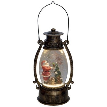 Felinar LED cu lichid si sclipici, Home, figurina Mos Craciun in fata bradului, 11x13.5x26 cm Felinar LED cu lichid si sclipici, Home, figurina Mos Craciun in fata bradului, 11x13.5x26 cm