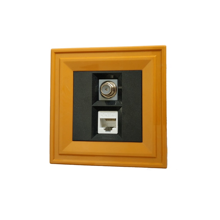 Телевизионна и Компютърна розетка LB Light Classic, перлено черен с оранжева рамка