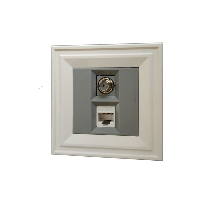 Телевизионна и Компютърна розетка LB Light Classic, сив с бяла рамка