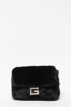 Guess, Geanta crossbody de blana sintetica, cu logo Gwen, Negru Guess, Geanta crossbody de blana sintetica, cu logo Gwen, Negru