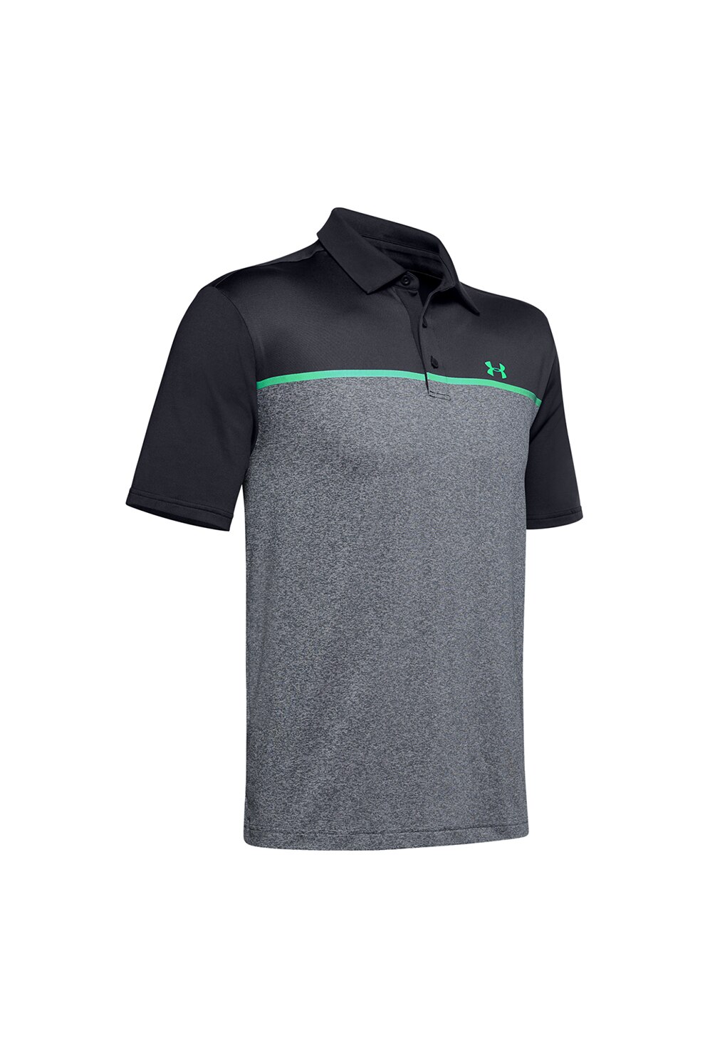 Under Armour, Tricou polo cu dungi, pentru golf Playoff, Negru/Gri melange