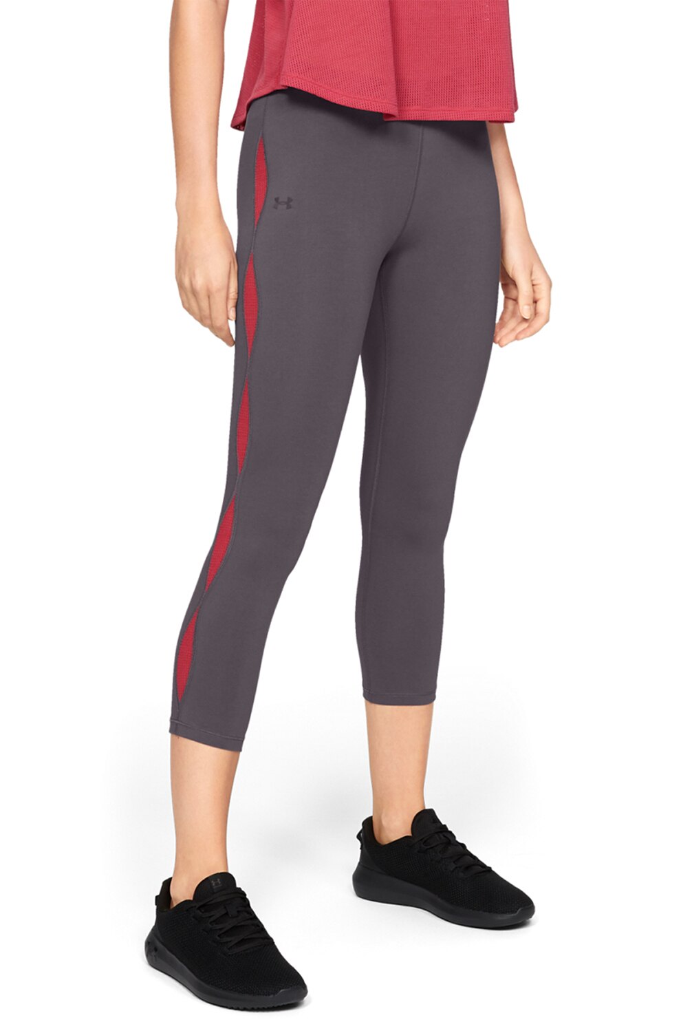 Under Armour, Colanti din material elastic cu insertii de plasa, pentru fitness, Violet prafuit/Oranj