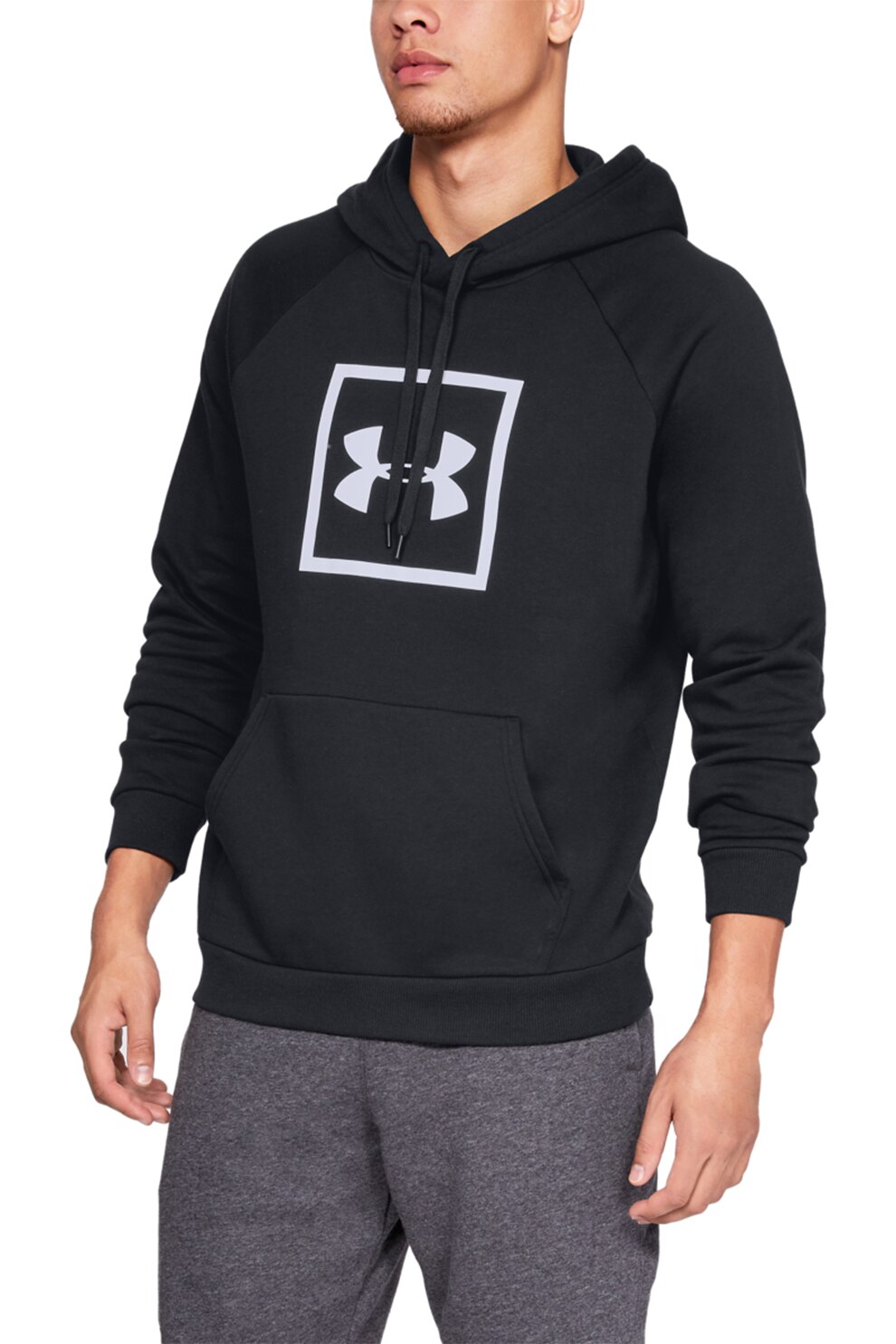 Under Armour, Hanorac cu imprimeu logo Rival, Negru/Gri deschis, S