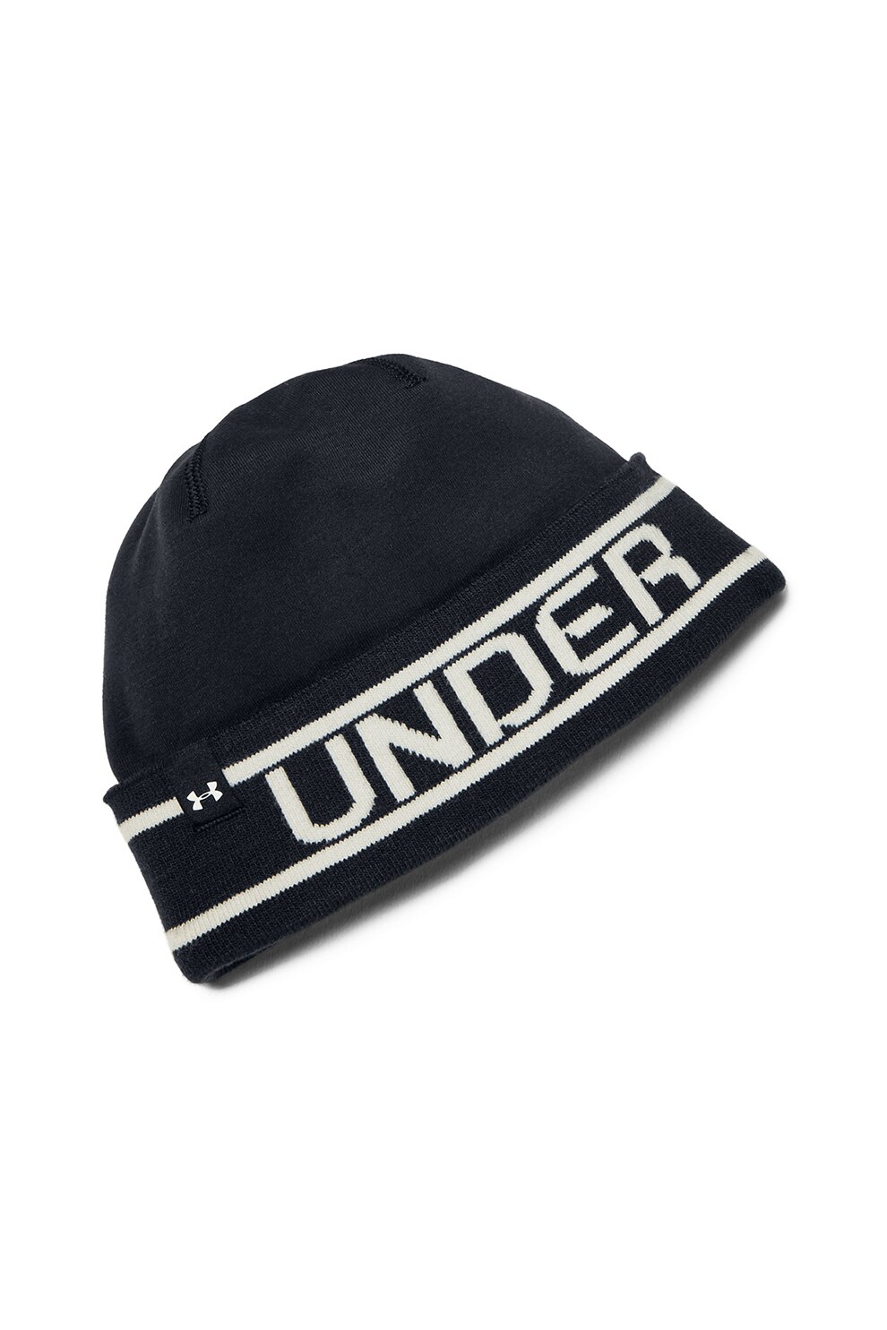 Under Armour, Caciula elastica cu model logo, Negru/Alb prafuit