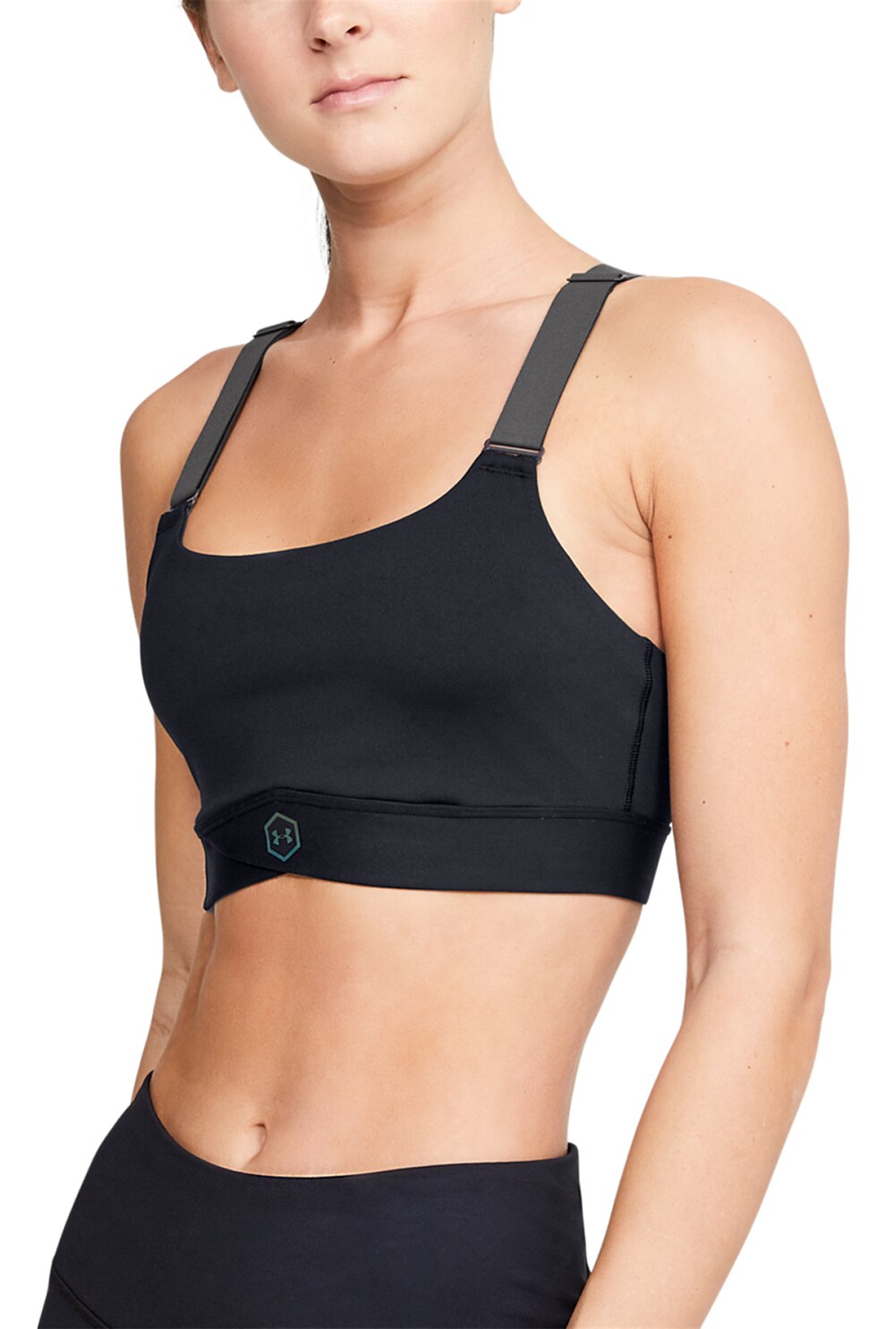 Under Armour, Bustiera elastica cu sustinere medie, pentru fitness Rush™, Negru