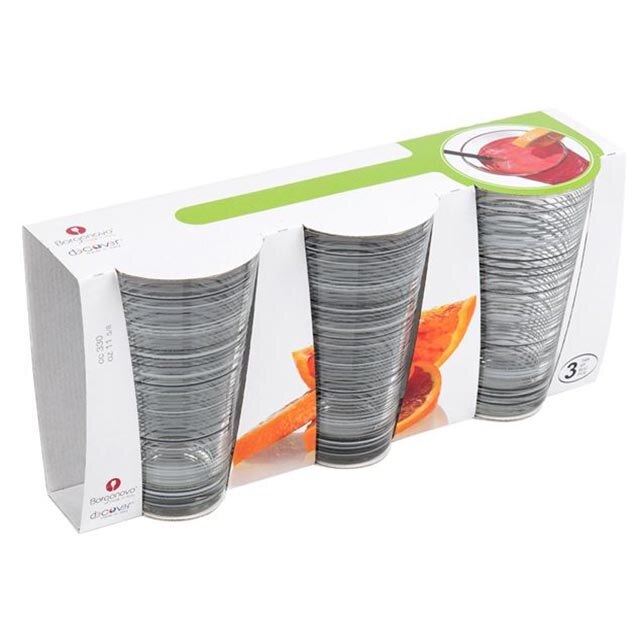 Set 3 pahare Felis, Sticla, Model dungi orizontale, 8x13 cm, 330 ml, Negru/Gri