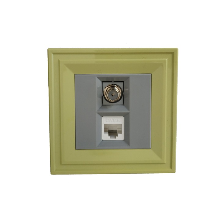 Телевизионна и Компютърна розетка LB Light Classic, сив със зелена рамка