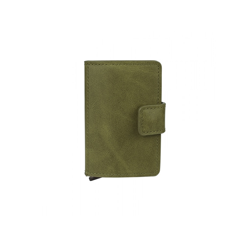 Portofel RFID barbatesc, Figuretta, Piele olandeza, 6 compartimente, 10 x 6 x 1.5 cm, Verde