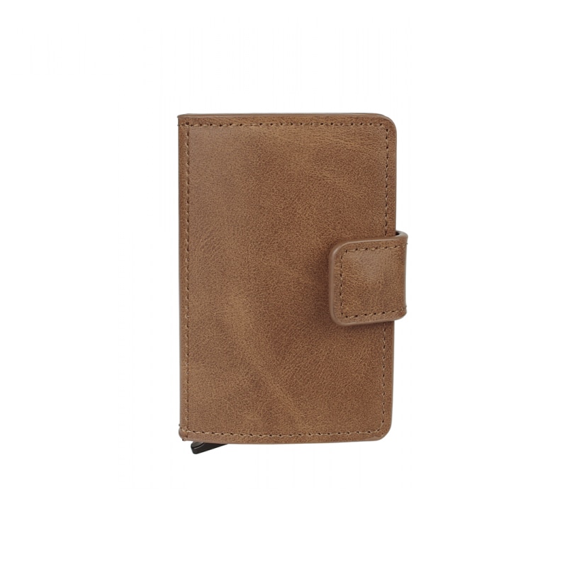 Portofel RFID barbatesc, Figuretta, Piele olandeza, 6 compartimente, 10 x 6 x 1.5 cm, Maro