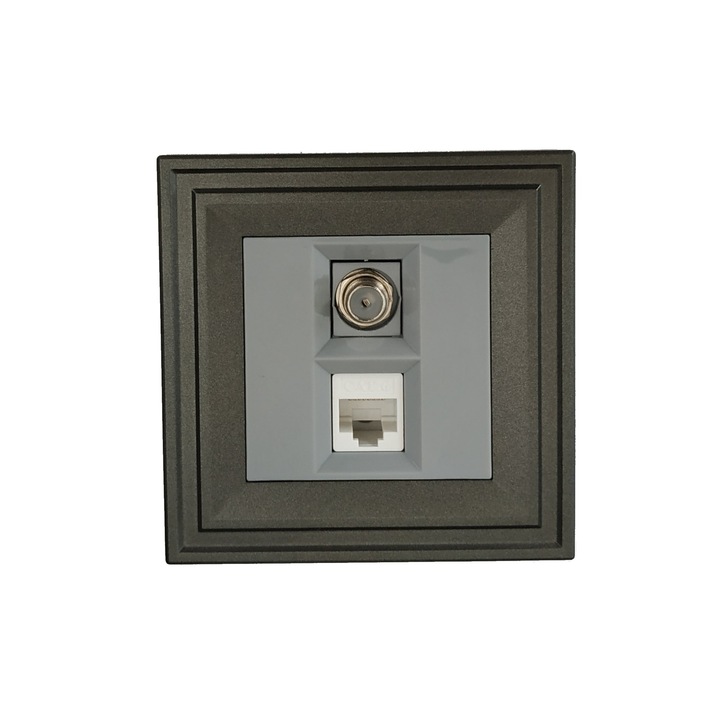 Телевизионна и Компютърна розетка LB Light Classic, сив с графитено черна рамка