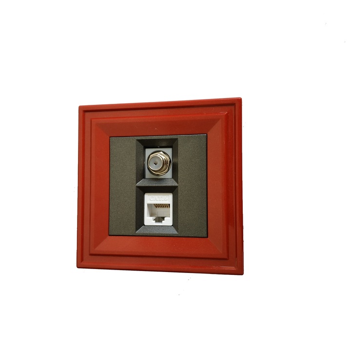 Телевизионна и Компютърна розетка LB Light Classic, графитено черен с червена рамка