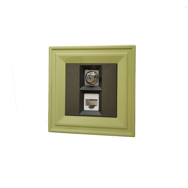 Телевизионна и Компютърна розетка LB Light Classic, графитено черен със зелена рамка