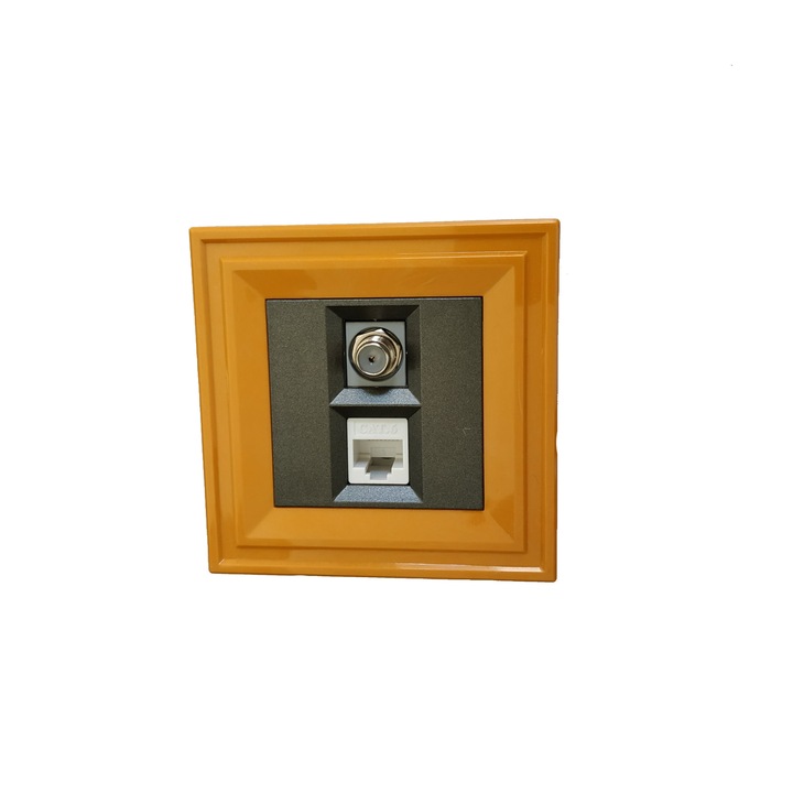 Телевизионна и Компютърна розетка LB Light Classic, графитено черен с оранжева рамка