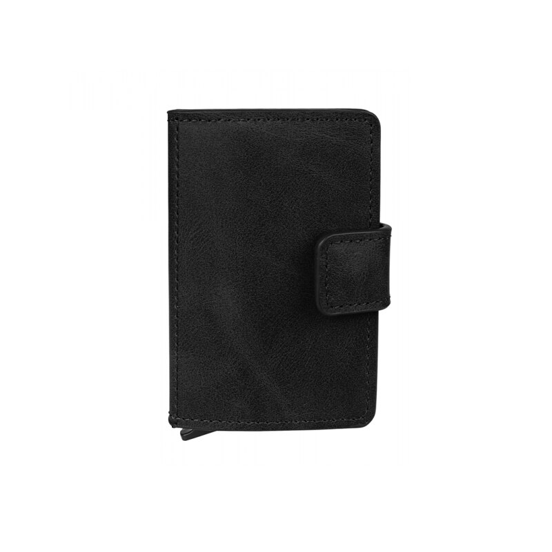 Portofel RFID barbatesc, Figuretta, Piele olandeza, 6 compartimente, 10 x 6 x 1.5 cm, Negru