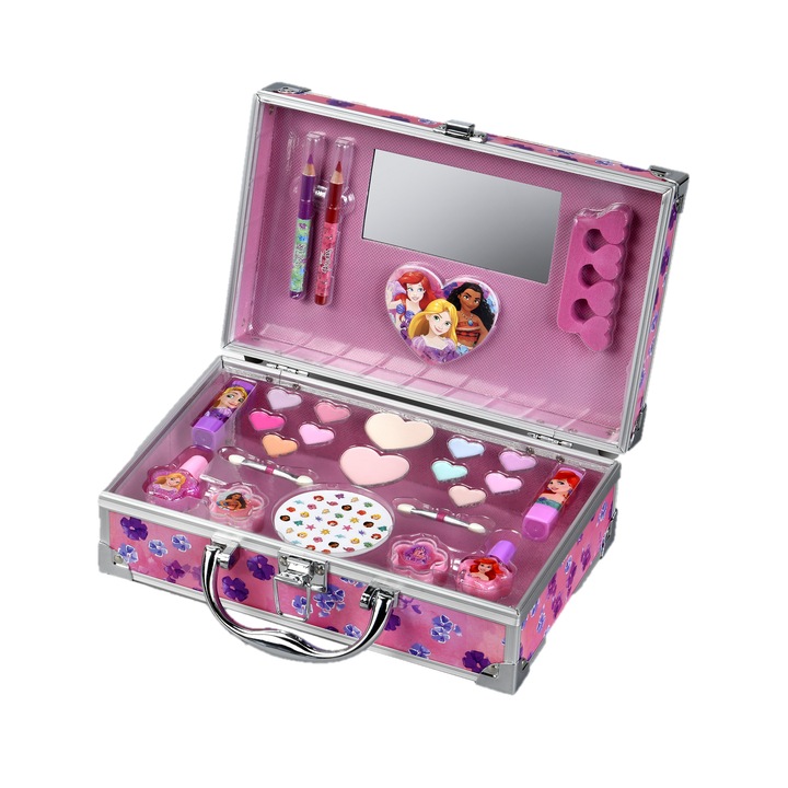 Disney sminkes bőrönd, fém, körmös- és smink kiegészítőkkel, hercegnős